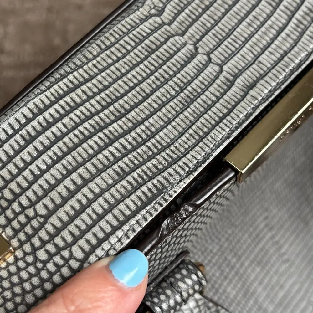 Henri Bendel Embossed Leather Top Handle Crossbody Bag Gray Reptile Turnlock